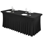 Teruntrue Spandex Table Skirt 6ft Stretch Table Cover with Skirt, Washable Table Skirt for 6ft Rectangle Table for Wedding Birthday Party Exhibitions Cocktail Bar(Black)