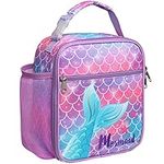 Bagseri Girls Lunch Bag, Insulated Lunch Bag for Kids, Portable Lunch Cooler Bag for School, with Bottle Holder, Water-Resistant Lining, Pink Purple Mermaid