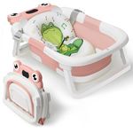 DEANIC Baby Bathtub Collapsible for Newborn Bath, Portable Infant Bathtub with Soft Baby Bath Support Cushion for 0-6-12 Month Newborns, Foldable Baby Bath tub for Indoor, Travel (Pink)