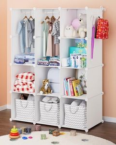 CUBEDIY Baby Closet Organizer for Nursery: Durable Baby Wardrobe for Closet - Customizable Baby Armoire - Baby Dresser Closet Shelves - Waterproof Shelf Clothes Organizer w/Wall Fixation (White)