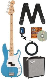 Fender Squier Sonic Precision Bass Guitar - California Blue Bundle with Amplifier, Cable, Tuner, Strap, and Austin Bazaar Instructional DVD