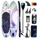 AISUNSS Inflatable Stand Up Paddle Boards with Premium SUP Paddle Board Accessories, 10L Waterproof Dry Bag Wide Stable Design, Non-Slip Comfort Deck for Youth & Adults (Purple Coral)