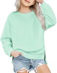 Arshiner Girls Crewneck Sweatshirt Long Sleeve Pullover Tops Drop Shoulder Sweatshirts Side Split Girls Tops Size 12-14 Ice Green