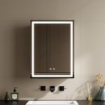 Warmiehomy Bathroom Mirror Cabinet with Lights,45x60cm 3-color Dimmable LED Illuminated Bathroom Mirror Cabinets with Shaver Socker Defogger Touch Switch,White Frame