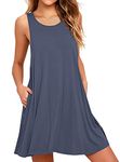 WEACZZY Women Summer Swing T Shirt Dresses 2024 Beach Cover Up Loose Dress with Pockets,Purple Gray,X-Large