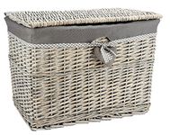 woodluv Medium Grey Wicker Storage Basket Trunk Chest Hamper Lidded With Cloth Linning