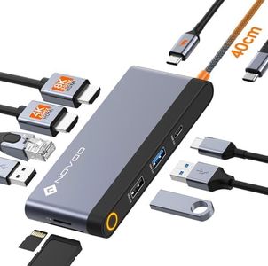 NOVOO USB C Docking Station Dual HDMI 10 IN 1 USB C Hub 2 HDMI 8K@30Hz/4K@60Hz, Gigabit Ethernet, 4X USB C/USB A Ports, PD 100W Schnellladen, SD/TF Kartenleser für MacBook Dell Surface HP(40cm Kabel)