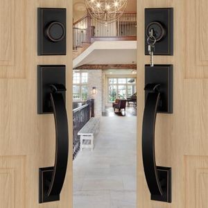 goldenwarm Double Front Door Lock Set, Oil Rubbed Bronze Double Door Handle with Dummy, Double Front Door Hardware Set with Reversible Handle Lever