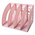 Marte Vanci Magazine File Holder Vertical PP Folder Book Desktop Organizer Plastic Storage Sturdy Vertical 4 Section Folder (Pink)