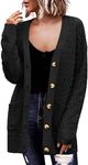 Zeagoo Womens 2024 Long Sleeve Chunky Cable Knit Fall Cardigans Sweaters Button Down Open Front Outerwear with Pockets Black XX-Large