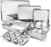 TeamFar Bakeware Sets of 7, Stainless Steel Bakeware Sets for Oven, Baking Sheet & Toaster Oven Pan, Square & Round Cake Pan, Muffin Pan & Loaf Pan, Lasagna Pan, Healthy & Sturdy, Dishwasher Safe