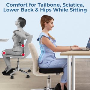 5 STARS UNITED Ergonomic Memory Foam Seat Cushion – Tailbone & Coccyx Support, Black