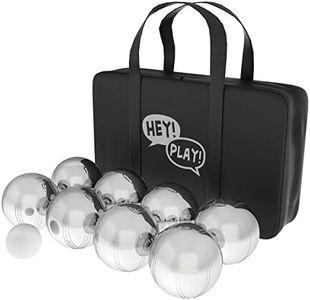 Hey! Play! Petanque/Boules Set for Bocce and More with 8 Steel Tossing Balls, Cochonnet, and Carrying Case- Outdoor Game for Adults and Kids, Silver, 2.875 (80-10606)