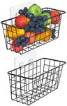 Hanging Kitchen Baskets For Storage Adhesive Small Wire Storage Baskets No Drilling Wall Mounted Shelf with Kitchen Food Pantry Bathroom Shelf Storage, 2 PACK, Black