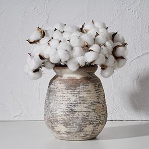 SIDUCAL Ceramic Rustic Vase, Whitewashed Terra cotta Vase, Distressed Farmhouse Décor, Pottery Decorative Flower Vase for Home Decor, Table, Living Room Decor, Shelf Decor, Mantel, 7.3 Inch, Terra