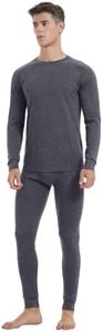 Iguana Mens 100% Merino Wool Base Layer Sets for Ski Lightweight Thermal Underwear Heather Grey Large