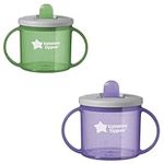 Two Free Flow First Cup Sippy Cup with Fold-Down, Leak-Proof Spout, 4m+, Purple and Green, 2 Pack