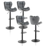 TUKAILAi Bar Stools Set of 4, Grey Upholstered Leather Swivel Height Adjustable Kitchen Island Stools with Backrest, Footrest and Base,Breakfast Barstools for Home Dining Counter Pub