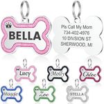 YEHANTI Dog Tags Personalized for Pets - Durable Stainless Steel Pet ID Tags with Lovely Icons, Glitter Bone Custom Dog Tags for Large Small Dogs Cats, Dog Name Tags Engraved On Both Sides（S,MixColor）