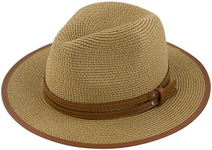 Muryobao Womens Wide Brim Straw Panama Foldable Hat Fedora Summer Beach Sun Hat UPF50+, Khaki, One Size