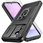 Giolus Case for Samsung Galaxy A15 4G/5G with [Slide Camera Cover + 2 Pack Screen Protector], Military Shockproof Full Body Protective Rugged Phone Case, Built in 360° Ring Holder Kickstand, Black