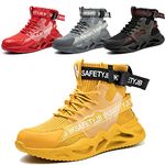 Nasogetch Safety Shoes Men Women Work Boots with Steel Toe Cap Trainers Lightweight Breathable Comfortable Work Shoes Yellow UK 11.5A (Label Size 46)