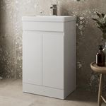 500mm Bathroom Vanity Unit with Wash Basin Ceramic Sink, 2 Double Door, Cloakroom Storage Furniture Under Basin Cabinet, Floorstanding Cabinets, White Gloss