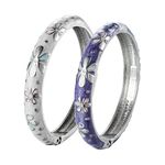 UJOY Women's Bangle Set Silver Plated Jewellery Fashion Enamel Flower Design (White-Purple)