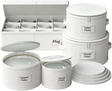 Ofiray-home China Storage Containers, Hard Shell Dish Storage Containers with 48 Felt Dividers, 5 Piece Dish Organizers for Dinner Plates, Saucers & Mugs, Perfect for Kitchen & Moving Supplies