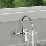Delta Faucet Wall Mount Kitchen Faucet Mixer I 10 Year Warranty I Korby Single Handle Multi-Function Kitchen Sink Tap I 360° Swivel Spout I Durable Kitchen Tap I Chrome – 44404