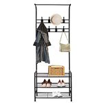 Innotic Coat Rack Stand with Shoe and Removable 16 Hooks Free Standing Hall Tree Matte Steel Frame Hat for Storage, Black