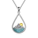 YFN Mountain Necklace Sterling Silver Turquoise Mountain Pendant Teardrop Jewellery Gifts for Women Girls