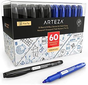 ARTEZA Permanent Markers in Bulk, Set of 60, Black & Blue, Fine Tip