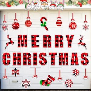 Christmas Garage Door Magnets Decorations 38pcs, Large Merry Christmas Garage Magnetic Decor, Reflective Xmas Car Magnetic Murals, Reusable Outdoor Holiday Decorative Magnetic Stickers