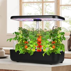 Lambu Hydroponics Growing System 12 Pots Indoor Garden with LED Grow Light,Smart Home Gardening Plants Automatic Timer Germination Kit with 3.5L Tank Water Pump,19-48cm Growing Height Adjustable Black