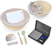 Sourdough Bread Proofing Basket, Set of 2, 9 Inch and 10 Inch Round Banneton with Digital Scale, Bench Scrapers, Scoring Lames for Sourdough Starter Kit