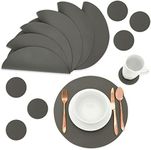 Juvale Set of 6 Gray Round Placemats with 6 Matching Circle Shaped Coasters (PU Leather, 12 Pieces Total)