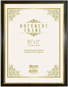 BAZIC Products Document Frame w/Gold Border 8.5" X 11", Plastic Cover, Certificate Photo Diploma Frames, Display Certificates at Office Home School, 48-Pack