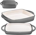 Bruntmor 2-in-1 Square Enamel Cast Iron Dutch Oven Baking Dish with Lid - Casserole Dish and Baking Pan Set with Handles and Griddle Lid - Ideal for Braising Stews and Sauces - 13.5 x 11-Inch (Gray)