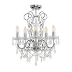 Modern 5 Way Silver Chrome Ceiling Light Chandelier Fitting with Clear K5 Genuine Lead Crystal Droplets