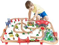 Qilay 140 Pcs Wooden Train Set, Delux Toddler Train Set Railway Kits for Kids, Premium Wood Friendly Building Construction City Train Tracks Toy for 3,4,5 Year Old Boys and Girls