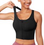 GLAMORAS Women Polyester Spandex High Impact Front Zip Sports Bra Longline Fitness Criss Cross Back Crop Tops Tank Gym Yoga Workout, Size: M-4XL Black