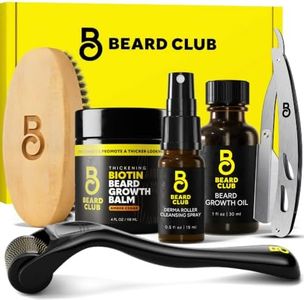The Beard Club Beard Growth Kit for Men - Grooming Set with Growth Oil, Biotin Balm, Derma Roller, Boar Bristle Brush, Cleansing Spray and Straight Razor - 6 pc Gift Set for Facial Hair