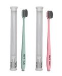 CARE CUB Green & Pink Flat Head Ultra Soft-Bristles Micro Nano 10,000 Bristle Good Cleaning Effect For Sensitive Teeth Oral Gum,Manual Toothbrush For Adults Pack Of 2