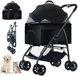 ZHUOKECE 3-in-1 Pet Dog Stroller, Folding Lightweight Dog Stroller Cat Travel Stroller Up to 55lbs, Dog Wagon Travel Carrier Pet Jogger Wagon with Basket for Medium Small Dogs (Black)