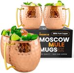 Moscow-Mix Moscow Mule Mugs - 100% Pure Copper Mugs Set of 4 - Food Safe 16 oz Premium Moscow Mule Cups Set of 4 - Solid Copper Cups for Drinking - Handcrafted Premium Gift