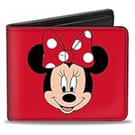 Buckle-Down Men's Minnie Mouse Face + Script Polka Dots Red/White Bi-Fold Wallet, Multicolor, Default Size