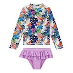 upandfast Toddler Girl's Long Sleeve Rashguard UPF 50+ Two Piece Swim Set(4T, Purple)