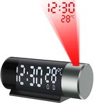 Projection Alarm Clock, Digital Clock with 180° Rotatable Projector, Projection Alarm Clock with Projection on Ceiling, Dual Alarm, 12/24H, Snooze, 4-Level Dimmer Projection Clock for Bedrooms Home