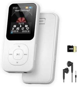 64GB MP3 Player with Bluetooth 5.3, Portable Music Player for Sports with Speaker, FM Radio, Voice Recorder, HiFi Sound, 30H Longer Battery Life, Quick Transmission, Timer Off, Up to 256GB (White)